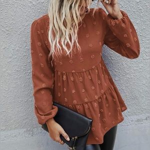 NWOT Swiss Dot Ruffle Hem Blouse XL